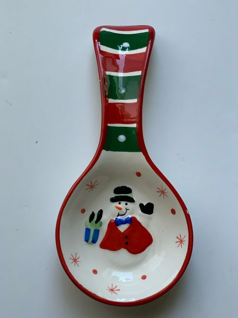 Vintage Christmas Snowman Ceramic Spoon Rest - Festive Holiday Decor